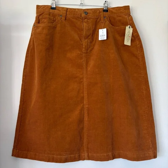NWT St. John’s Bay Corduroy Skirt Size 14 Rust Brown Preppy Secretly Slender - Picture 1 of 12